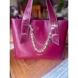 Laorentou Classic Cranberry Red Leather Tote Bag, Structured Top Handle Handbag